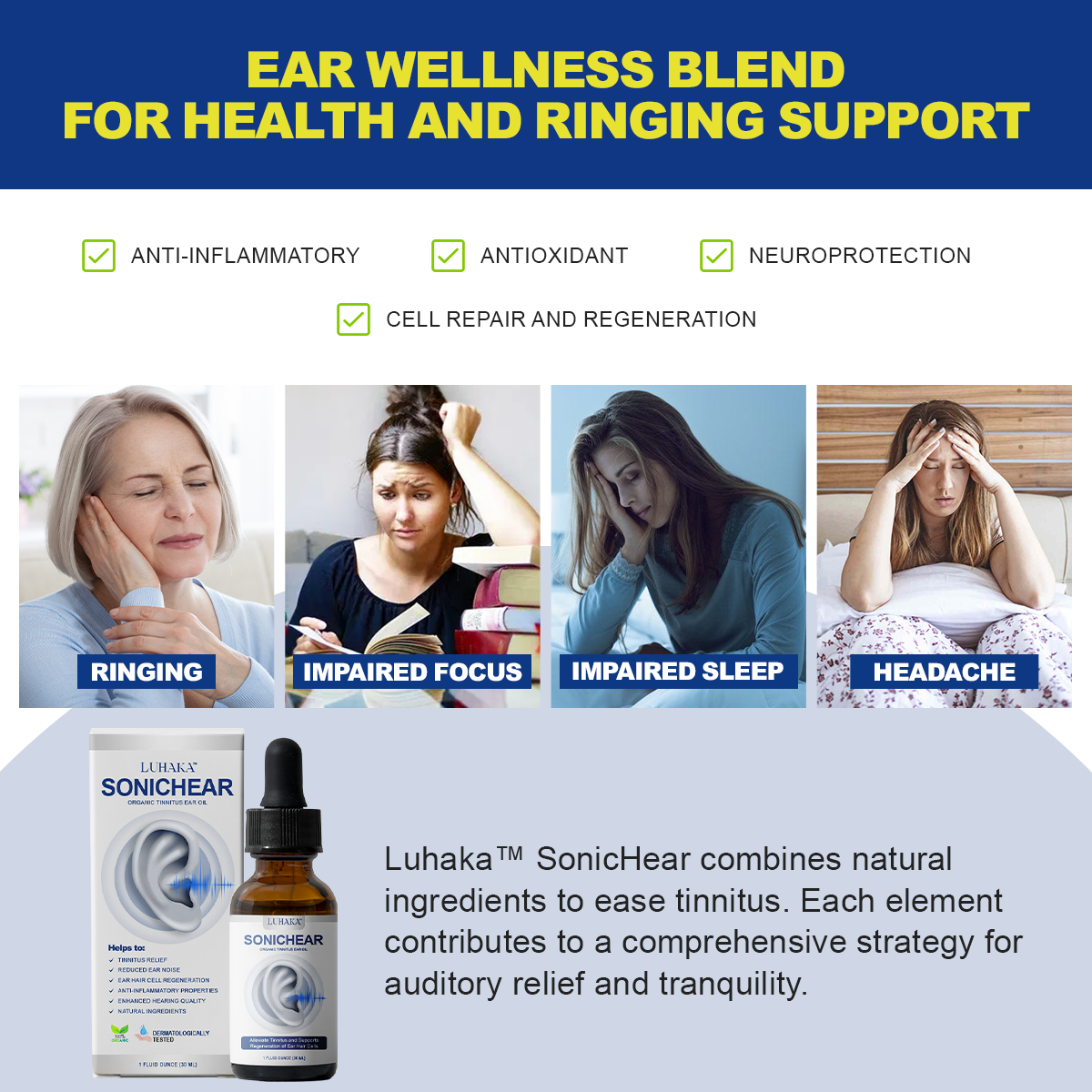 Luhaka™ SonicHear Organic Tinnitus Ear Health Oil 🔥Limited Time Offer🔥3